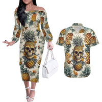 Pineapple Skull Couples Matching Off The Shoulder Long Sleeve Dress and Hawaiian Shirt Summer Paradise - Wonder Print Shop