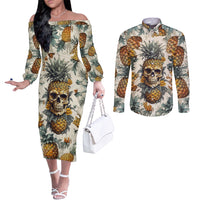 pineapple-skull-couples-matching-off-the-shoulder-long-sleeve-dress-and-long-sleeve-button-shirts-summer-paradise