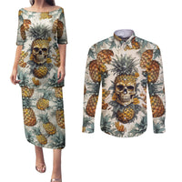 Pineapple Skull Couples Matching Puletasi Dress and Long Sleeve Button Shirts Summer Paradise - Wonder Print Shop