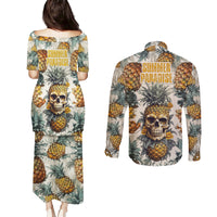 Pineapple Skull Couples Matching Puletasi Dress and Long Sleeve Button Shirts Summer Paradise - Wonder Print Shop