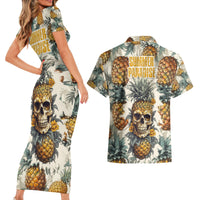 Pineapple Skull Couples Matching Short Sleeve Bodycon Dress and Hawaiian Shirt Summer Paradise - Wonder Print Shop