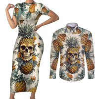 Pineapple Skull Couples Matching Short Sleeve Bodycon Dress and Long Sleeve Button Shirts Summer Paradise - Wonder Print Shop