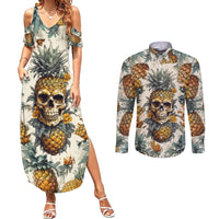 Pineapple Skull Couples Matching Summer Maxi Dress and Long Sleeve Button Shirts Summer Paradise - Wonder Print Shop