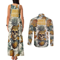Pineapple Skull Couples Matching Tank Maxi Dress and Long Sleeve Button Shirts Summer Paradise - Wonder Print Shop