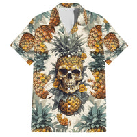 Hawaiian shirt with pineapple skull and tropical leaf print, cream multicolor, short-sleeve