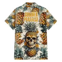 Hawaiian shirt with pineapple skull print, cream multicolor tropical leaves, button front