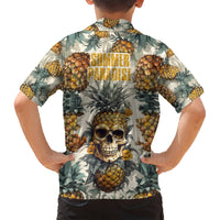 Hawaiian shirt back with pineapple skull and 'SUMMER PARADISE' text, cream multicolor leaves