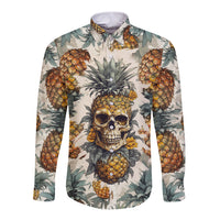 Pineapple Skull Long Sleeve Button Shirt Summer Paradise - Wonder Print Shop