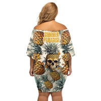Pineapple Skull Off Shoulder Short Dress Summer Paradise - Wonder Print Shop