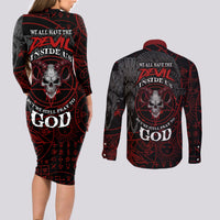 Skull Demon Couples Matching Long Sleeve Bodycon Dress and Long Sleeve Button Shirts We All Have The Devil Inside Us - Wonder Print Shop