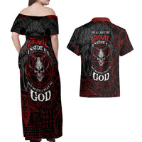 Skull Demon Couples Matching Off Shoulder Maxi Dress and Hawaiian Shirt We All Have The Devil Inside Us - Wonder Print Shop