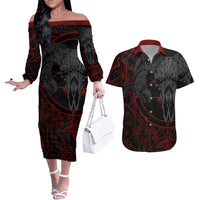 Skull Demon Couples Matching Off The Shoulder Long Sleeve Dress and Hawaiian Shirt We All Have The Devil Inside Us - Wonder Print Shop