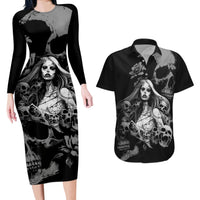 Skeleton Girl Couples Matching Long Sleeve Bodycon Dress and Hawaiian Shirt Yes I'm A Bicth - Not Yours - Wonder Print Shop