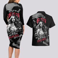 Skeleton Girl Couples Matching Long Sleeve Bodycon Dress and Hawaiian Shirt Yes I'm A Bicth - Not Yours - Wonder Print Shop