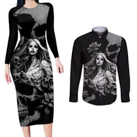 Skeleton Girl Couples Matching Long Sleeve Bodycon Dress and Long Sleeve Button Shirts Yes I'm A Bicth - Not Yours - Wonder Print Shop