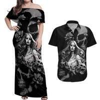 Skeleton Girl Couples Matching Off Shoulder Maxi Dress and Hawaiian Shirt Yes I'm A Bicth - Not Yours - Wonder Print Shop