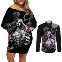 Skeleton Girl Couples Matching Off Shoulder Short Dress and Long Sleeve Button Shirts Yes I'm A Bicth - Not Yours - Wonder Print Shop