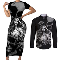 Skeleton Girl Couples Matching Short Sleeve Bodycon Dress and Long Sleeve Button Shirts Yes I'm A Bicth - Not Yours - Wonder Print Shop
