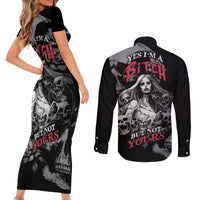 Skeleton Girl Couples Matching Short Sleeve Bodycon Dress and Long Sleeve Button Shirts Yes I'm A Bicth - Not Yours - Wonder Print Shop