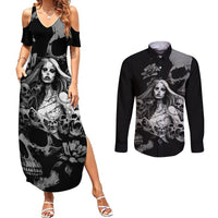 Skeleton Girl Couples Matching Summer Maxi Dress and Long Sleeve Button Shirts Yes I'm A Bicth - Not Yours - Wonder Print Shop