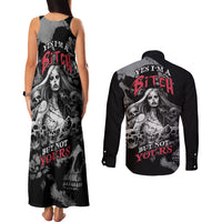 Skeleton Girl Couples Matching Tank Maxi Dress and Long Sleeve Button Shirts Yes I'm A Bicth - Not Yours - Wonder Print Shop
