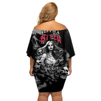 Skeleton Girl Family Matching Off Shoulder Short Dress and Hawaiian Shirt Yes I'm A Bicth - Not Yours - Wonder Print Shop