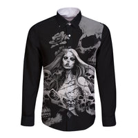 Skeleton Girl Long Sleeve Button Shirt Yes I'm A Bicth - Not Yours - Wonder Print Shop