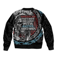 Native American Skull Bomber Jacket American History Begins With Native History - Wonder Print Shop