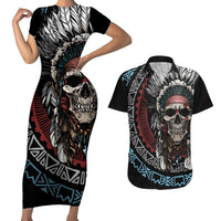 Native American Skull Couples Matching Short Sleeve Bodycon Dress and Hawaiian Shirt American History Begins With Native History - Wonder Print Shop