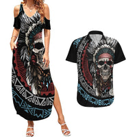Native American Skull Couples Matching Summer Maxi Dress and Hawaiian Shirt American History Begins With Native History - Wonder Print Shop