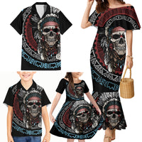 Native American Skull Family Matching Mermaid Dress and Hawaiian Shirt American History Begins With Native History - Wonder Print Shop