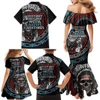 Native American Skull Family Matching Mermaid Dress and Hawaiian Shirt American History Begins With Native History - Wonder Print Shop