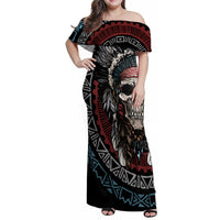 Native American Skull Family Matching Off Shoulder Maxi Dress and Hawaiian Shirt American History Begins With Native History - Wonder Print Shop