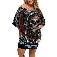 Native American Skull Family Matching Off Shoulder Short Dress and Hawaiian Shirt American History Begins With Native History - Wonder Print Shop