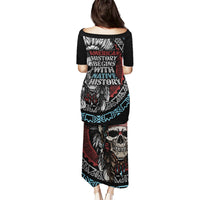 Native American Skull Family Matching Puletasi Dress and Hawaiian Shirt American History Begins With Native History - Wonder Print Shop