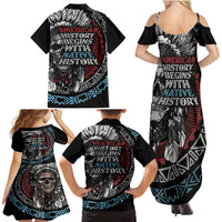Native American Skull Family Matching Summer Maxi Dress and Hawaiian Shirt American History Begins With Native History - Wonder Print Shop