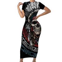 Native American Skull Short Sleeve Bodycon Dress American History Begins With Native History - Wonder Print Shop