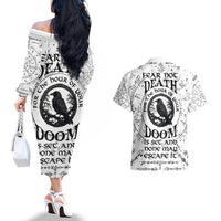 Viking Raven Couples Matching Off The Shoulder Long Sleeve Dress and Hawaiian Shirt Fear Not Death For the Hour Of Your Doom - Wonder Print Shop
