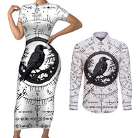 Viking Raven Couples Matching Short Sleeve Bodycon Dress and Long Sleeve Button Shirts Fear Not Death For the Hour Of Your Doom - Wonder Print Shop