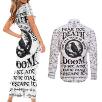 Viking Raven Couples Matching Short Sleeve Bodycon Dress and Long Sleeve Button Shirts Fear Not Death For the Hour Of Your Doom - Wonder Print Shop