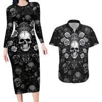 Skull Couples Matching Long Sleeve Bodycon Dress and Hawaiian Shirt I Am Who I Am Your Approval Isn't Needed - Wonder Print Shop