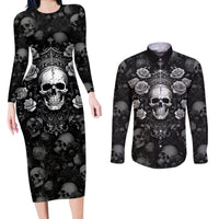 Skull Couples Matching Long Sleeve Bodycon Dress and Long Sleeve Button Shirts I Am Who I Am Your Approval Isn't Needed - Wonder Print Shop