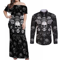 Skull Couples Matching Off Shoulder Maxi Dress and Long Sleeve Button Shirts I Am Who I Am Your Approval Isn't Needed - Wonder Print Shop