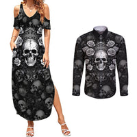 Skull Couples Matching Summer Maxi Dress and Long Sleeve Button Shirts I Am Who I Am Your Approval Isn't Needed - Wonder Print Shop