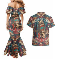 Native American Skull Couples Matching Mermaid Dress and Hawaiian Shirt Native Merican Spirit Of Freedom - Wonder Print Shop