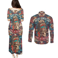 Native American Skull Couples Matching Puletasi Dress and Long Sleeve Button Shirts Native Merican Spirit Of Freedom - Wonder Print Shop