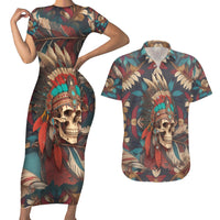 Native American Skull Couples Matching Short Sleeve Bodycon Dress and Hawaiian Shirt Native Merican Spirit Of Freedom - Wonder Print Shop