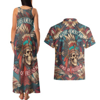 Native American Skull Couples Matching Tank Maxi Dress and Hawaiian Shirt Native Merican Spirit Of Freedom - Wonder Print Shop