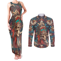 Native American Skull Couples Matching Tank Maxi Dress and Long Sleeve Button Shirts Native Merican Spirit Of Freedom - Wonder Print Shop