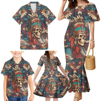 Native American Skull Family Matching Mermaid Dress and Hawaiian Shirt Native Merican Spirit Of Freedom - Wonder Print Shop